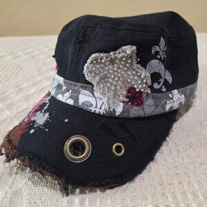 Sun Products Black New Orleans Rhinestone Flat Top Cute Baseball Ball Cap Hat